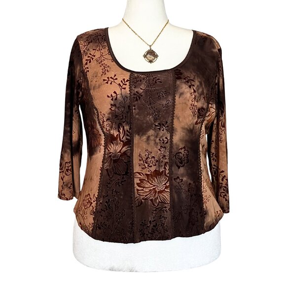 Dress Barn Tops - Vintage Y2K Fairycore Brown Burnout Floral Top. Petite Large. Whimsigoth Boho